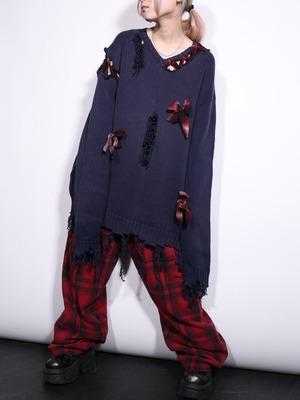 REMAKE / boro and ribbon custom cotton knit