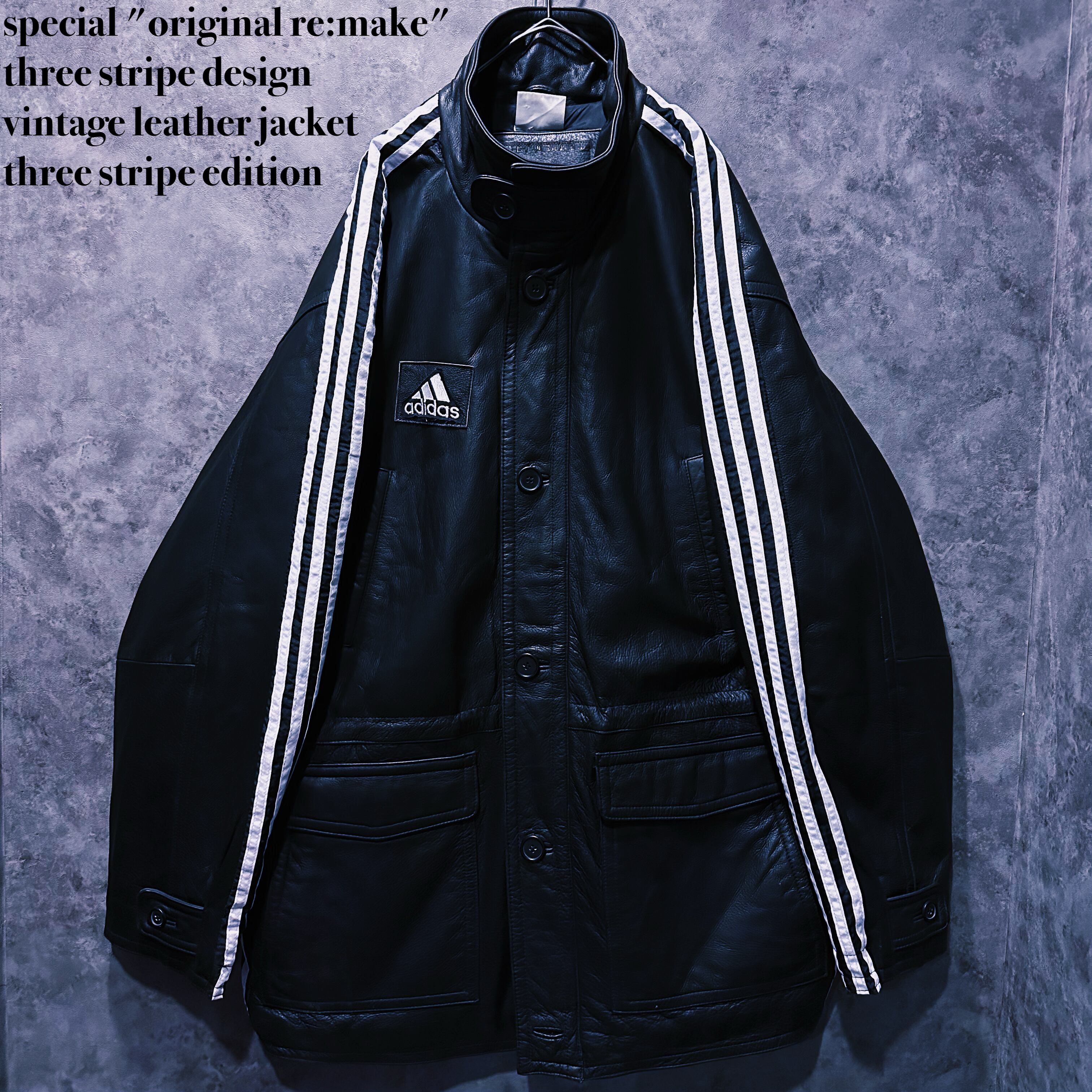 【doppio】special "original re:make" three stripe design vintage leather coat three stripe edition