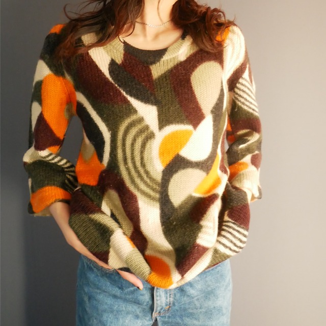 PURE WOOL pattern knit BRN