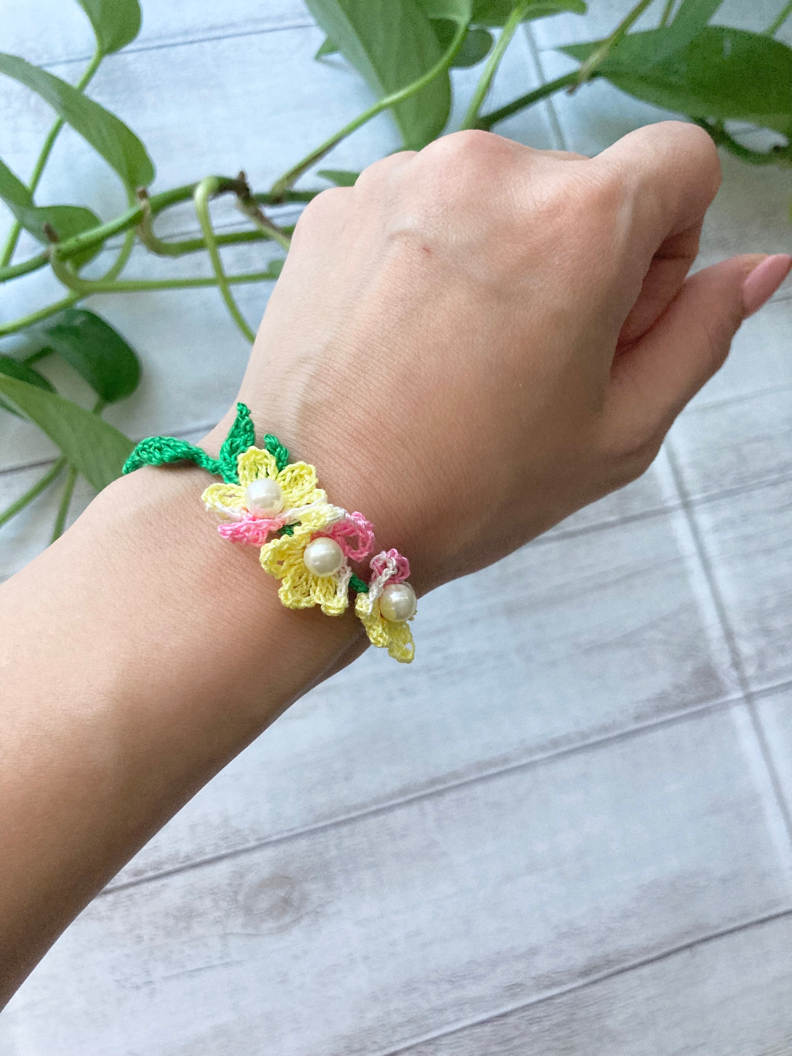 お花モチーフ かぎ針編み ブレスレット | kigokochi