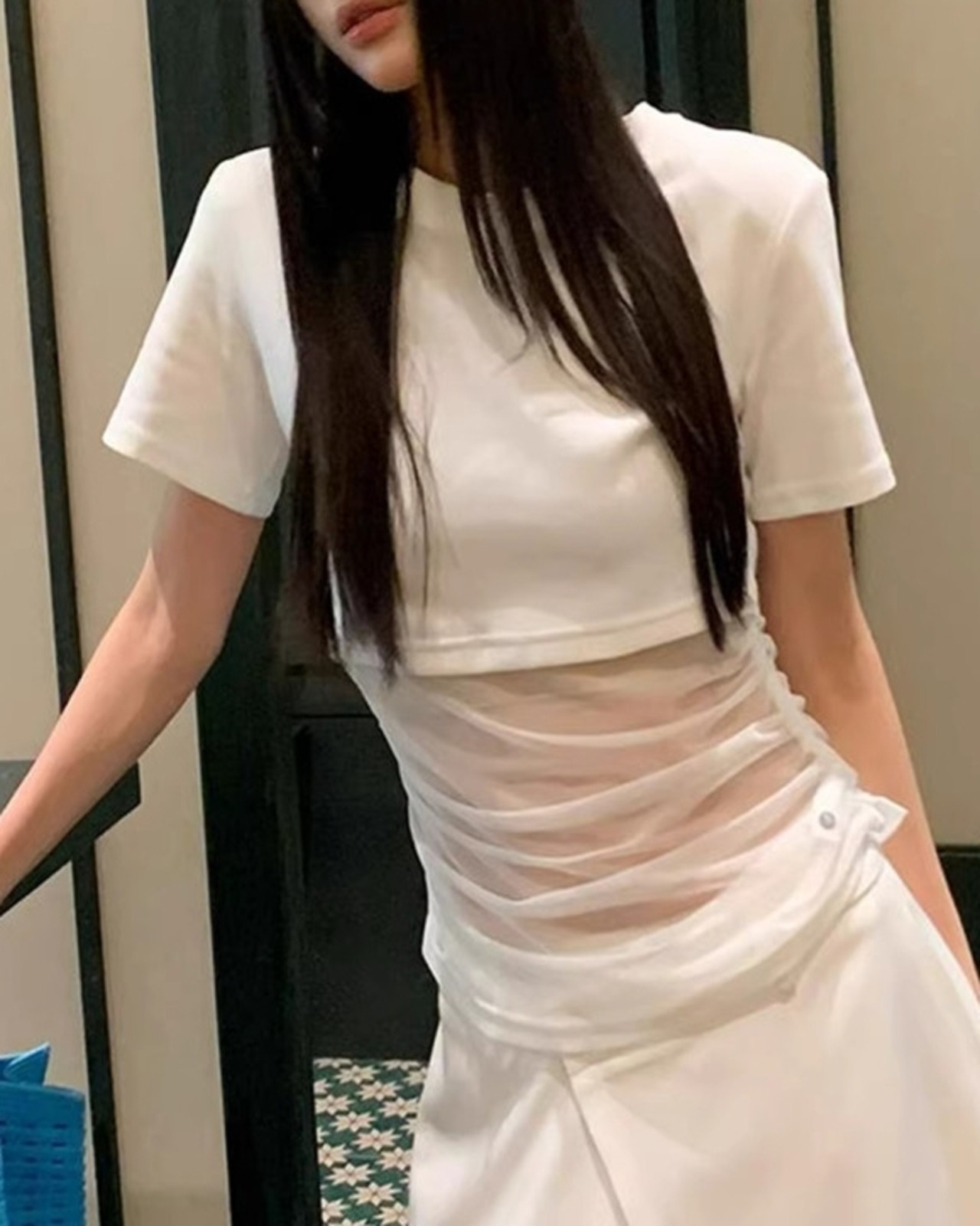 シアー切替ドレープ半袖Tシャツ 2color A1011 - 8
