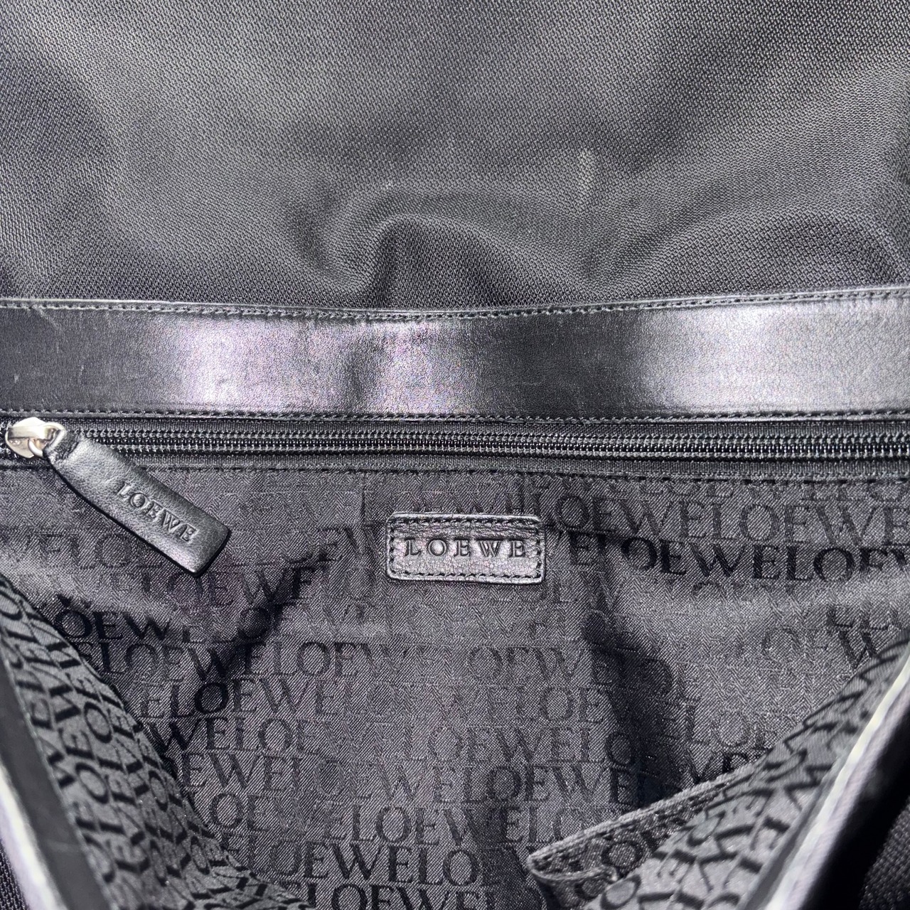 LOEWE black leather × nylon canvas shoulder bag
