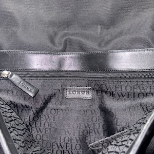 LOEWE black leather × nylon canvas shoulder bag