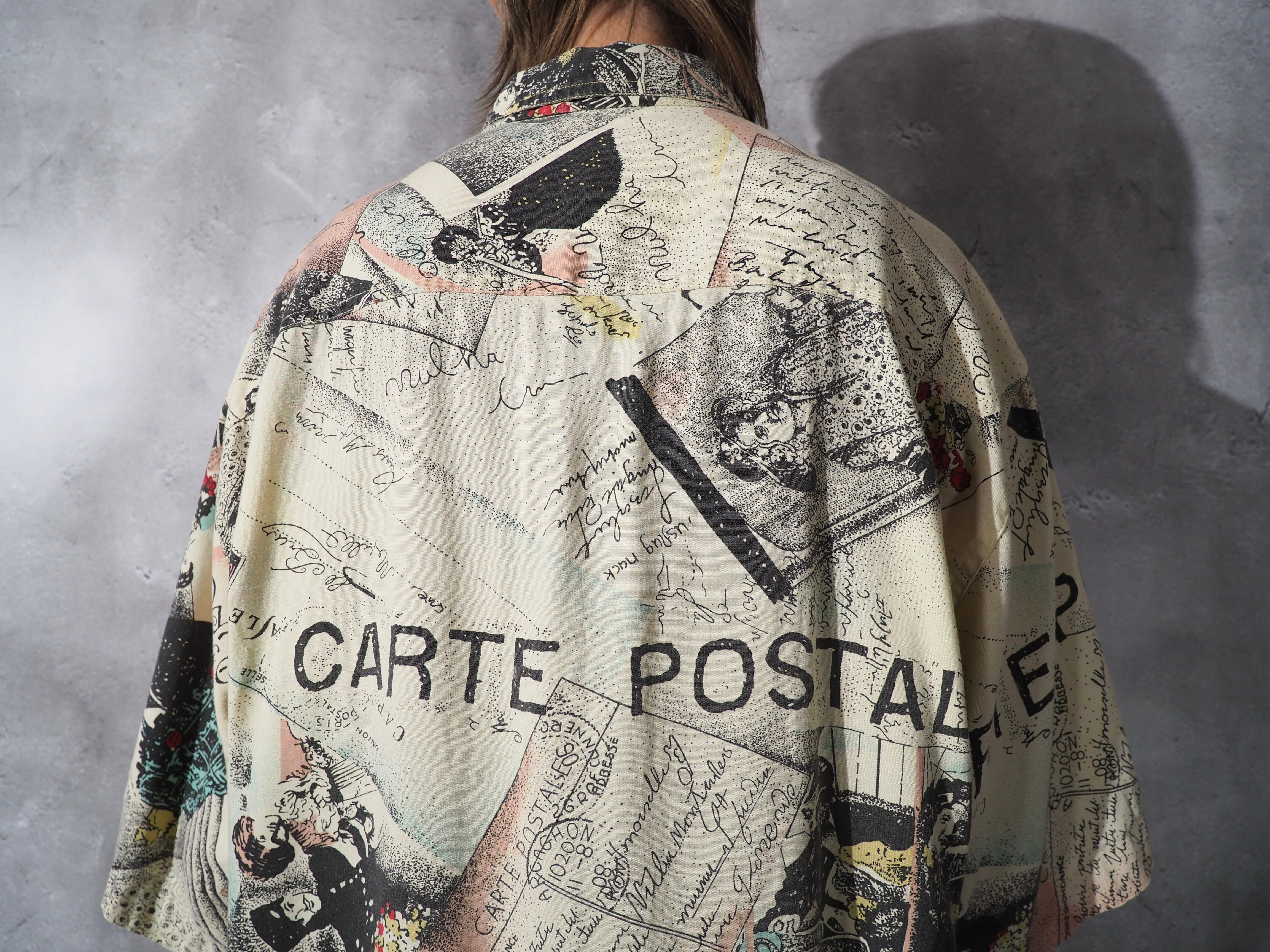 1980-90s letter paper art design vintage rayon shirt