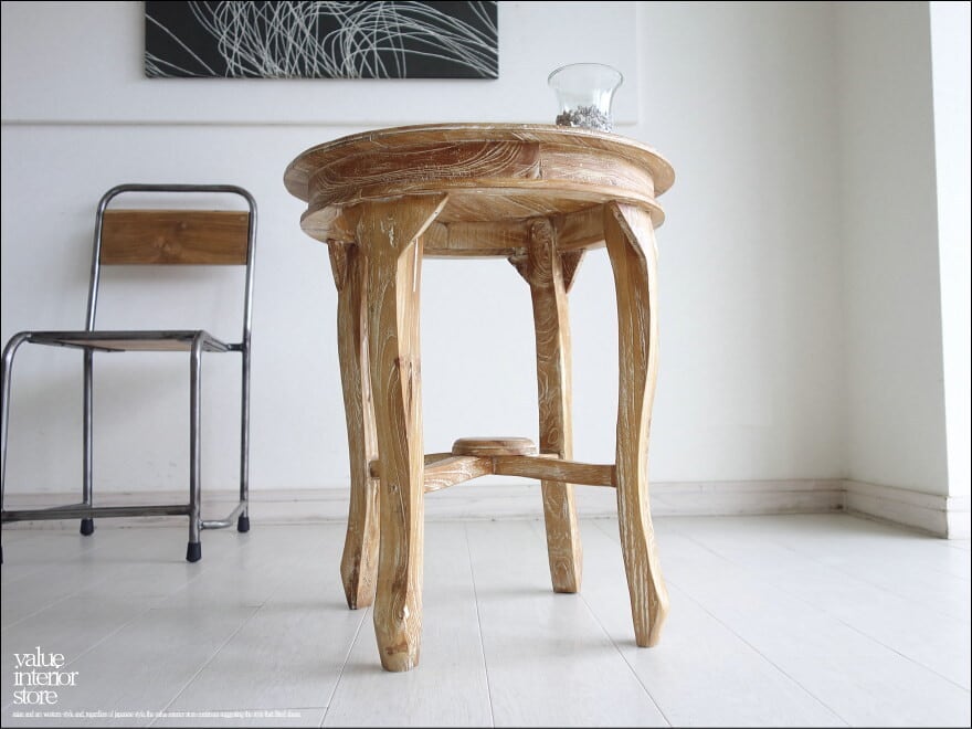 チーク総無垢材 サイドテーブル / K カフェテーブル 机 コーヒーテーブル 円形 新品 ナチュラル 素朴天然素材 総無垢 銘木家具 送料無料