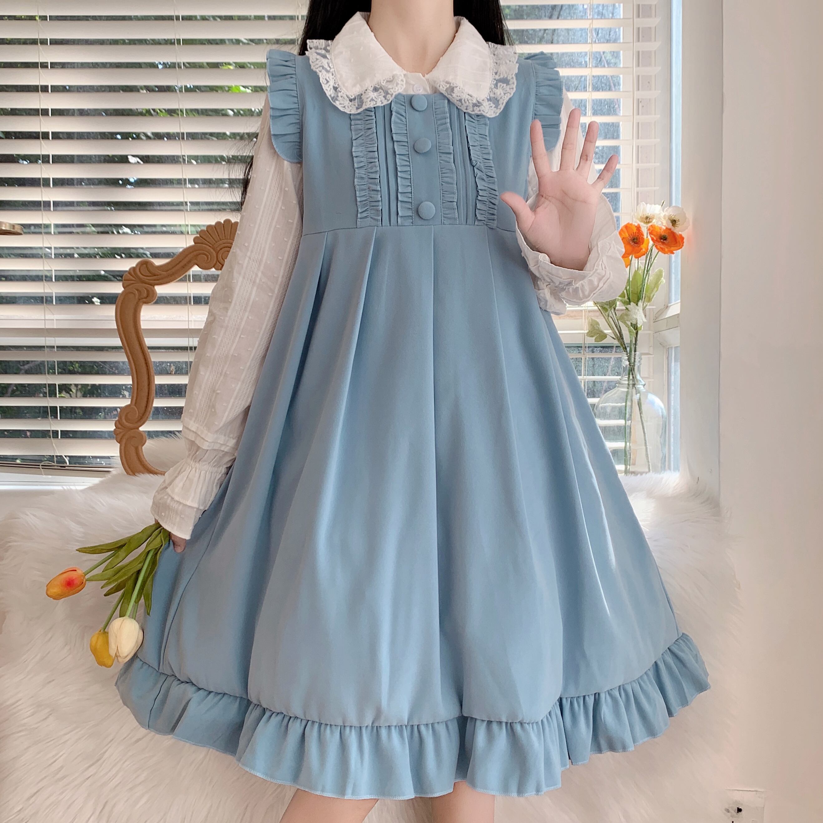 オフ 即納 ゆめかわワンピース風セットアップ ブルー ゆめかわガール