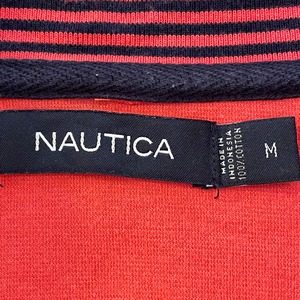 【NAUTICA】ハーフジップ スウェット ワンポイントロゴ 刺繍 プルオーバー M ラインリブ ピンク ノーティカ US古着