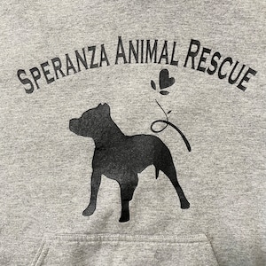 【GILDAN】スウェット パーカー 動物保護 Speranza Animal Rescue アーチロゴ 犬 イラスト シルエット M US古着