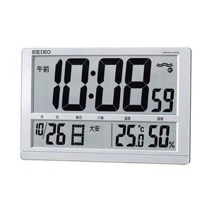 【在庫のみ】セイコークロック(Seiko Clock) セイコー クロック 掛け時計 置き時計 兼用 電波 デジタル カレンダー 六曜 温度 湿度 表示 大型 銀色 メタリック SQ433S SEIKO