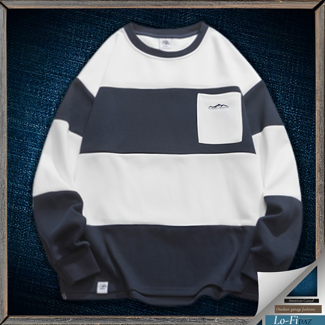 スウェット レトロ ハイネック カジュアル ルーズフィット ストライプトップス 21189