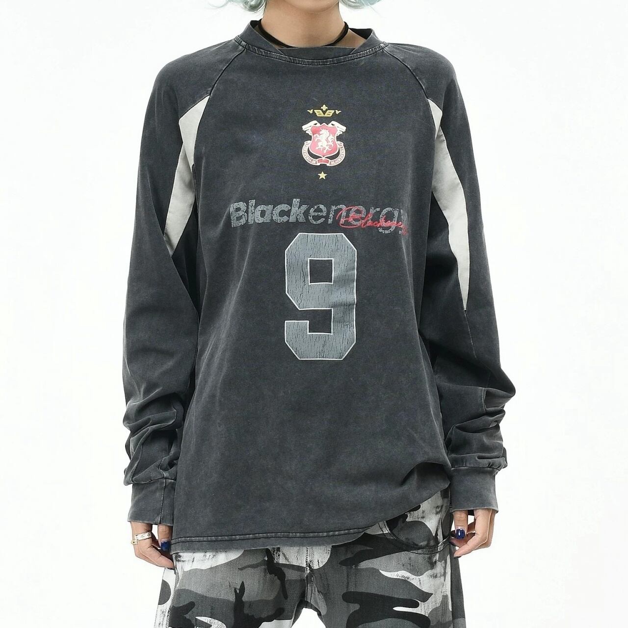 フェードウォッシュナンバリングラグランスリーブTシャツ 1col R02639