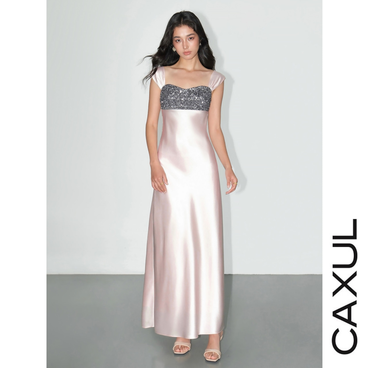 Sequin Bust Satin Dress