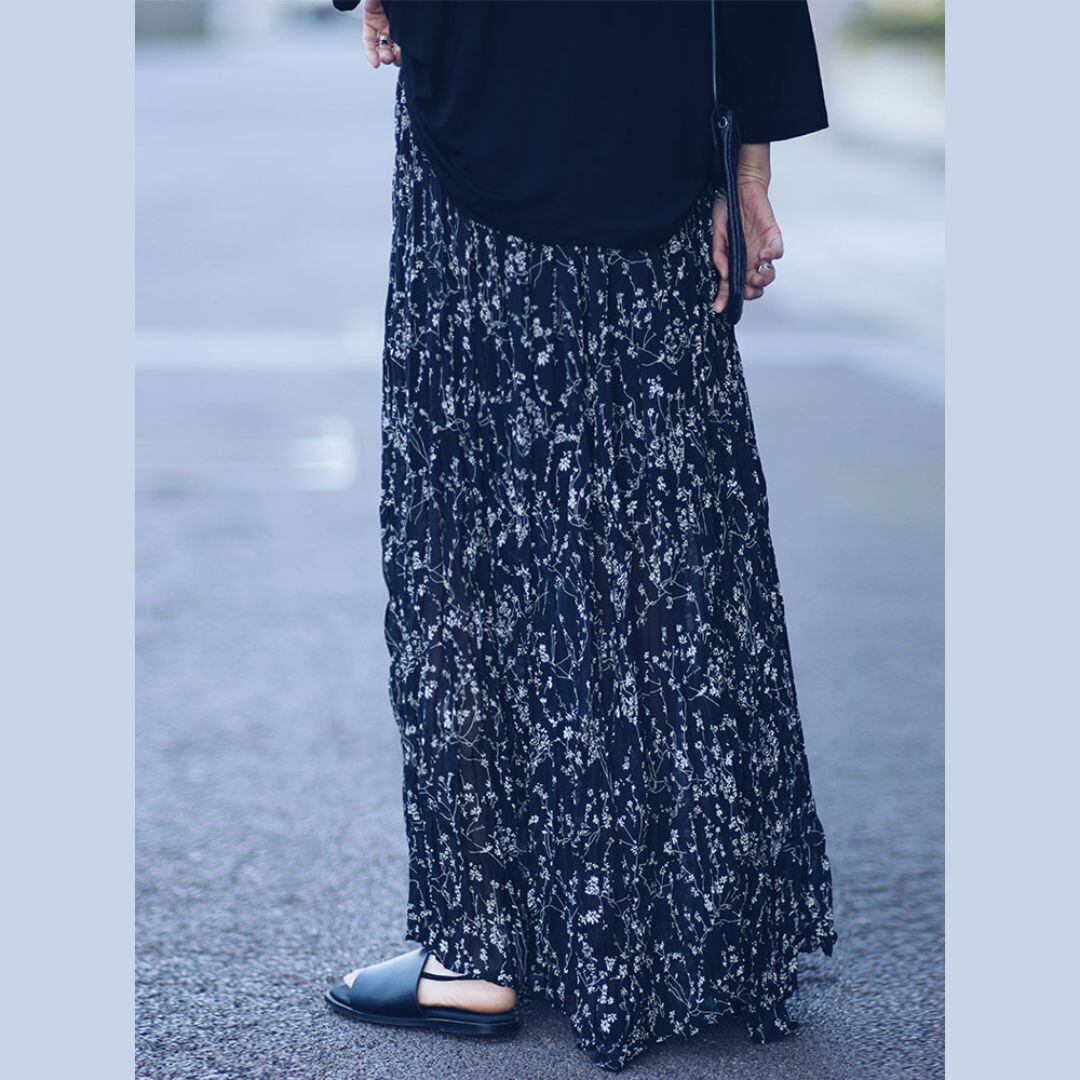 Wrinkled floral long skirt BO0272