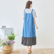 TRUBE デニム×ドット裾異素材切替サロペット風ドッキングワンピース【M~L】グレー