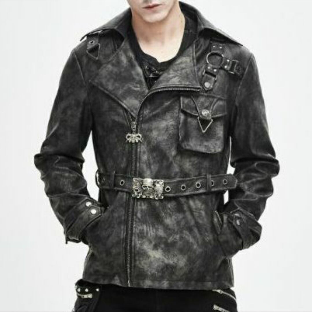 TRADITIONAL GOTH SKULL BELT FAKELEATHER JACKET / GOTHIC ARMS