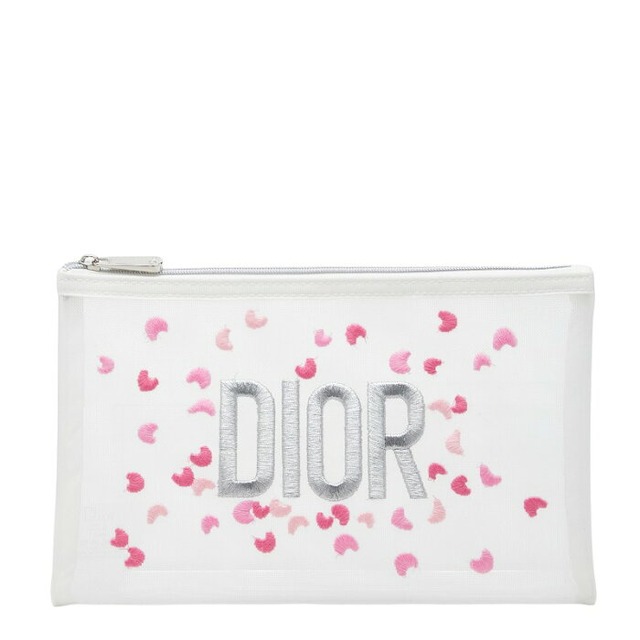 ディオール メッシュ ロゴ ノベルティーポーチ ホワイト ポリエステル レディース Dior 【中古】