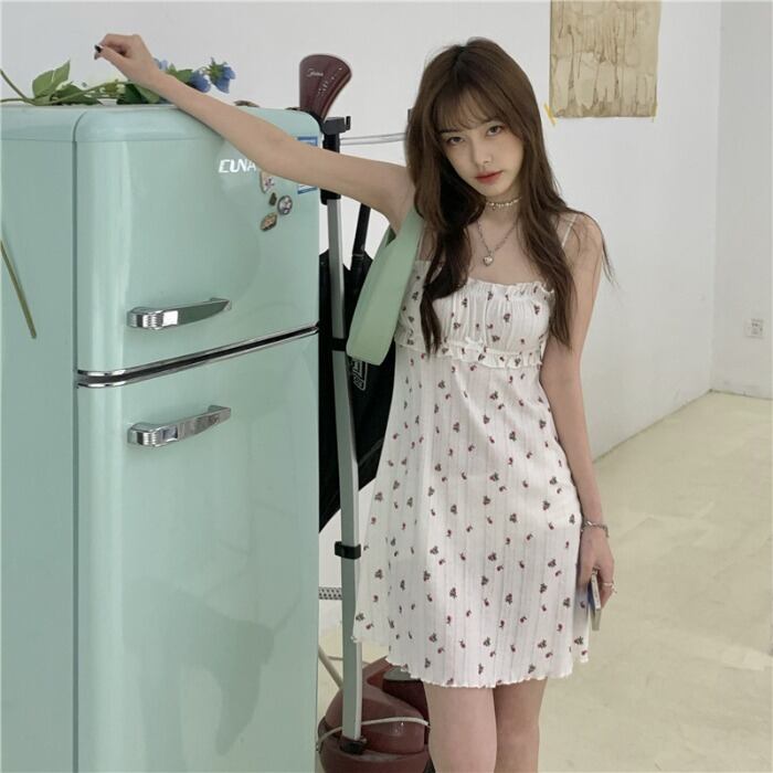 フローラルスカート ストラップレスドレス サマーウェストショート薄手 夏物 花柄 モンロー52612702433