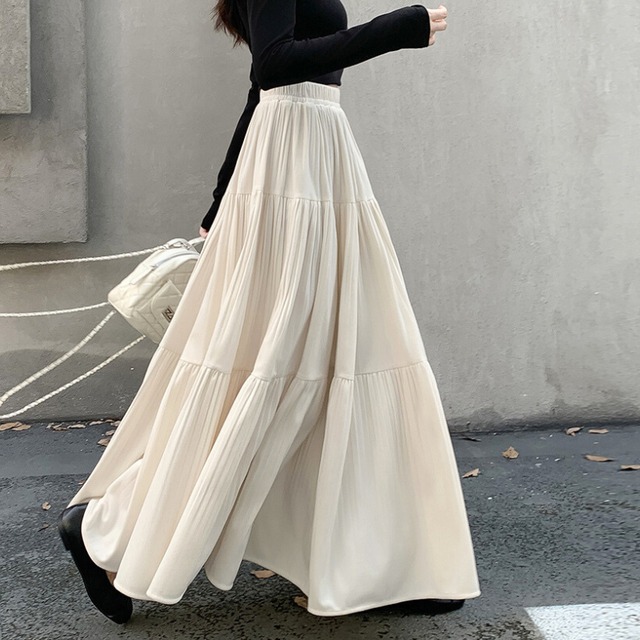 プリーツティアードマキシスカート♢全4色　11130