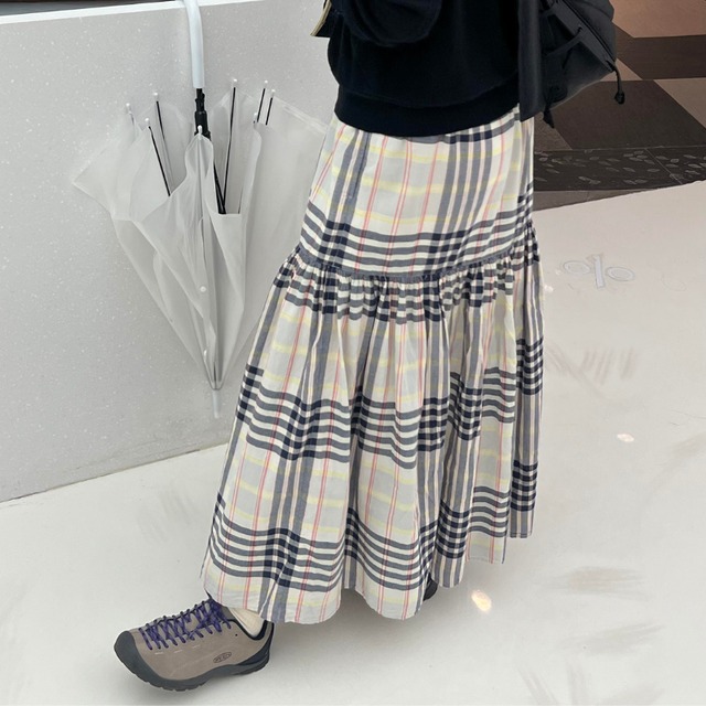 retro madras check flare skirt  e1624