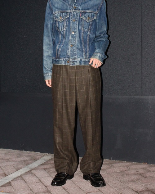 ARMANI COLLEZIONI 1tac Check Pattern Wool Slacks ITALY製