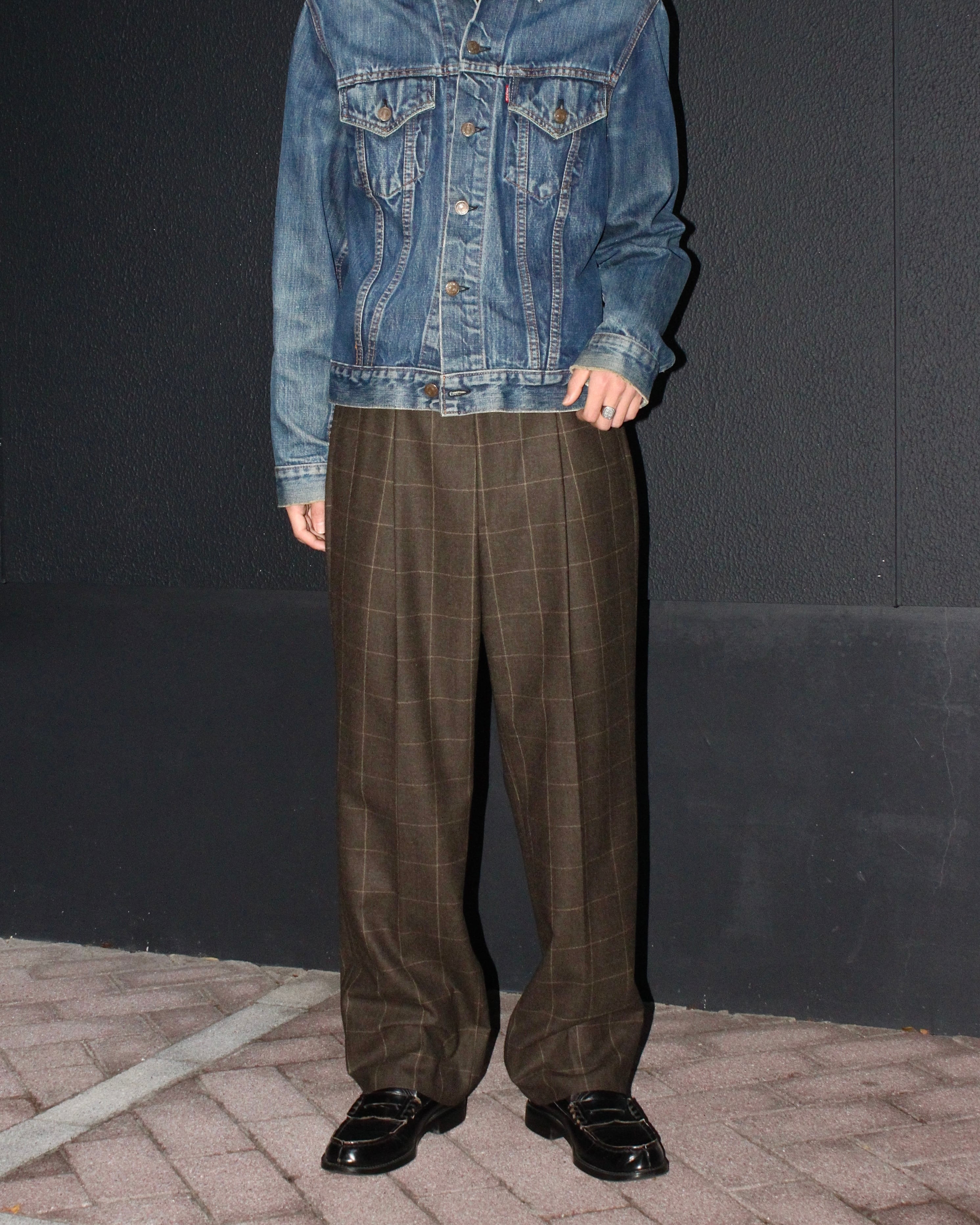 ARMANI COLLEZIONI 1tac Check Pattern Wool Slacks ITALY製