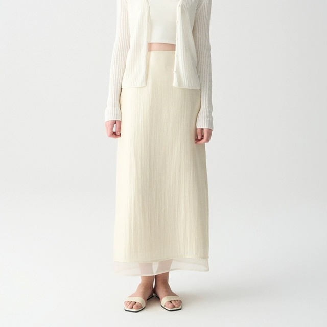 シアーレイヤードワッシャー生地セミフレアースカート　　1202