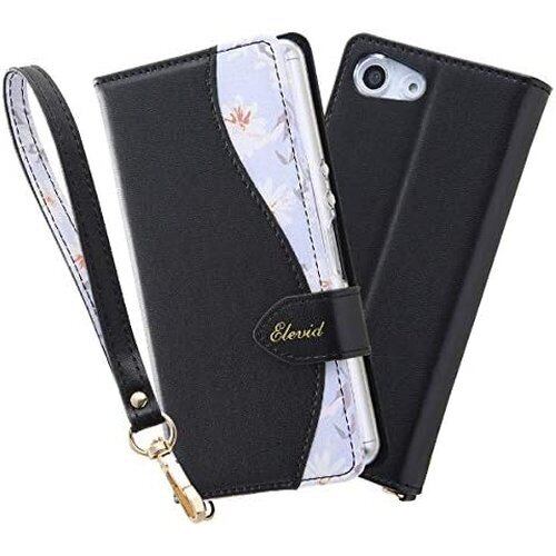 イングレム Xperia Ace ケース 手帳型 レザー ケース 花柄 ハンドストラップ付/ブラック IN-RXPAEVC1/B 246
