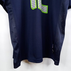 NFL　Vネック　ゲームシャツ　半袖　シーホークス　プリント　メッシュ　ネイビー　XL