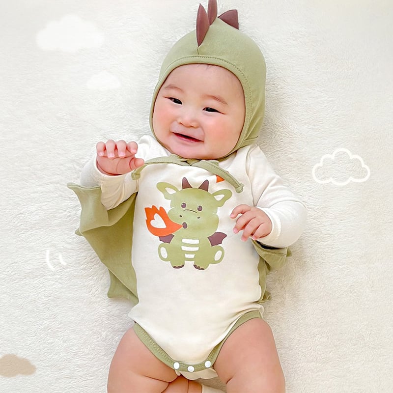 BABY】春新作カートゥーン恐竜帽子付きロンパース | 韓国子供服通販