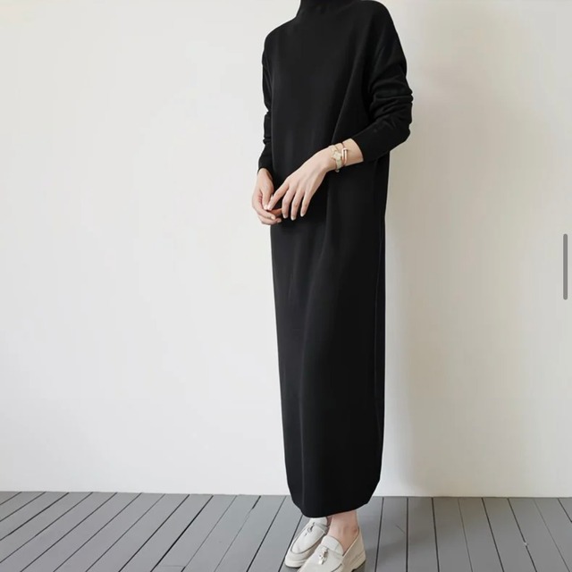 長袖 マキシ丈 Aライン ワンピース　YH9800