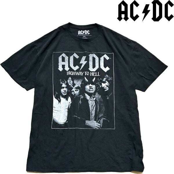 Tシャツ　AC/DC ヴィンテージ　ロゴプリント　黒　Mサイズ 1点物◇AC/DCエーシーディーシー黒ロックTプリントTシャツ古着メンズ