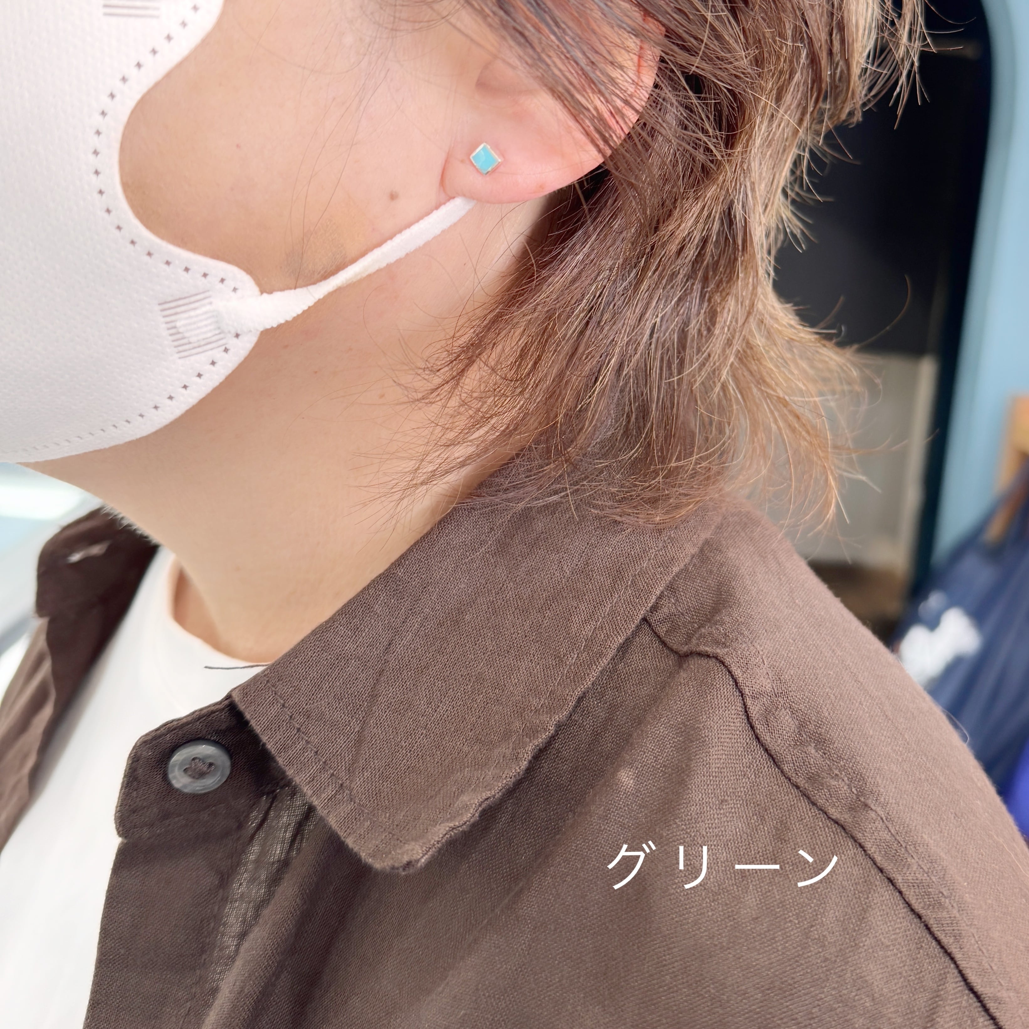 残りわずか】ターコイズ スクエア スタッド ピアス 小さめピアス