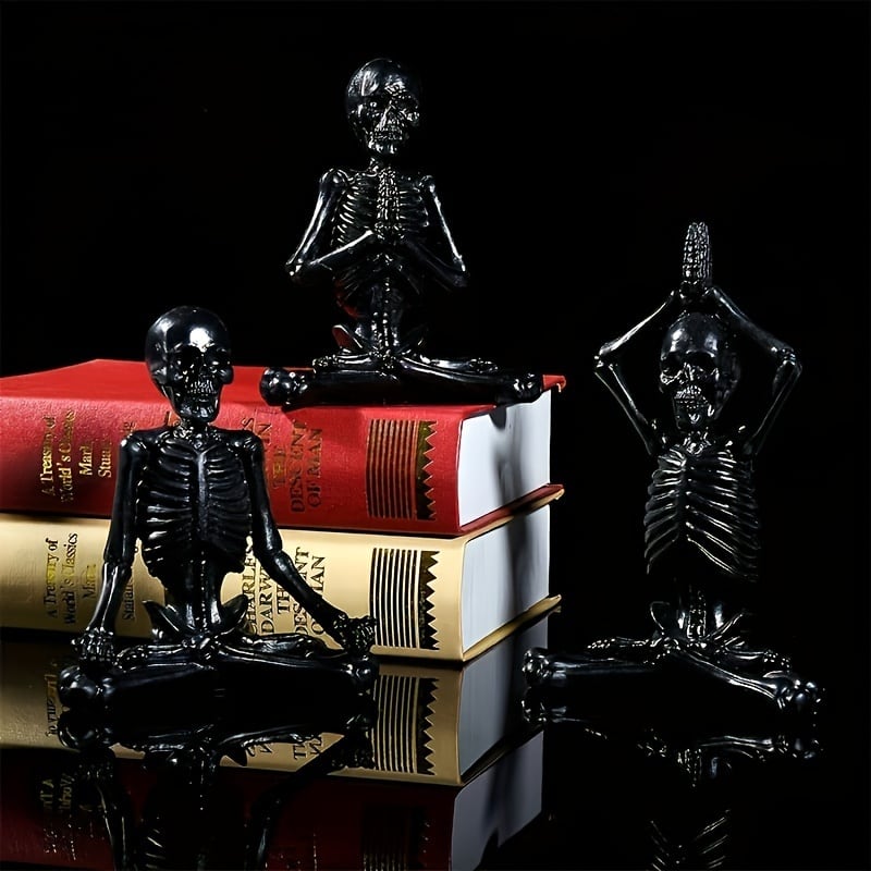 ヨガポーズスカルオブジェ 置物 3体セット 骸骨 ホワイト ブラック