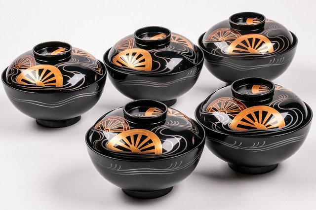 輪島塗 蓬莱山絵 合鹿碗 煮物椀 5客 箱付 E1497 | うつわや古季