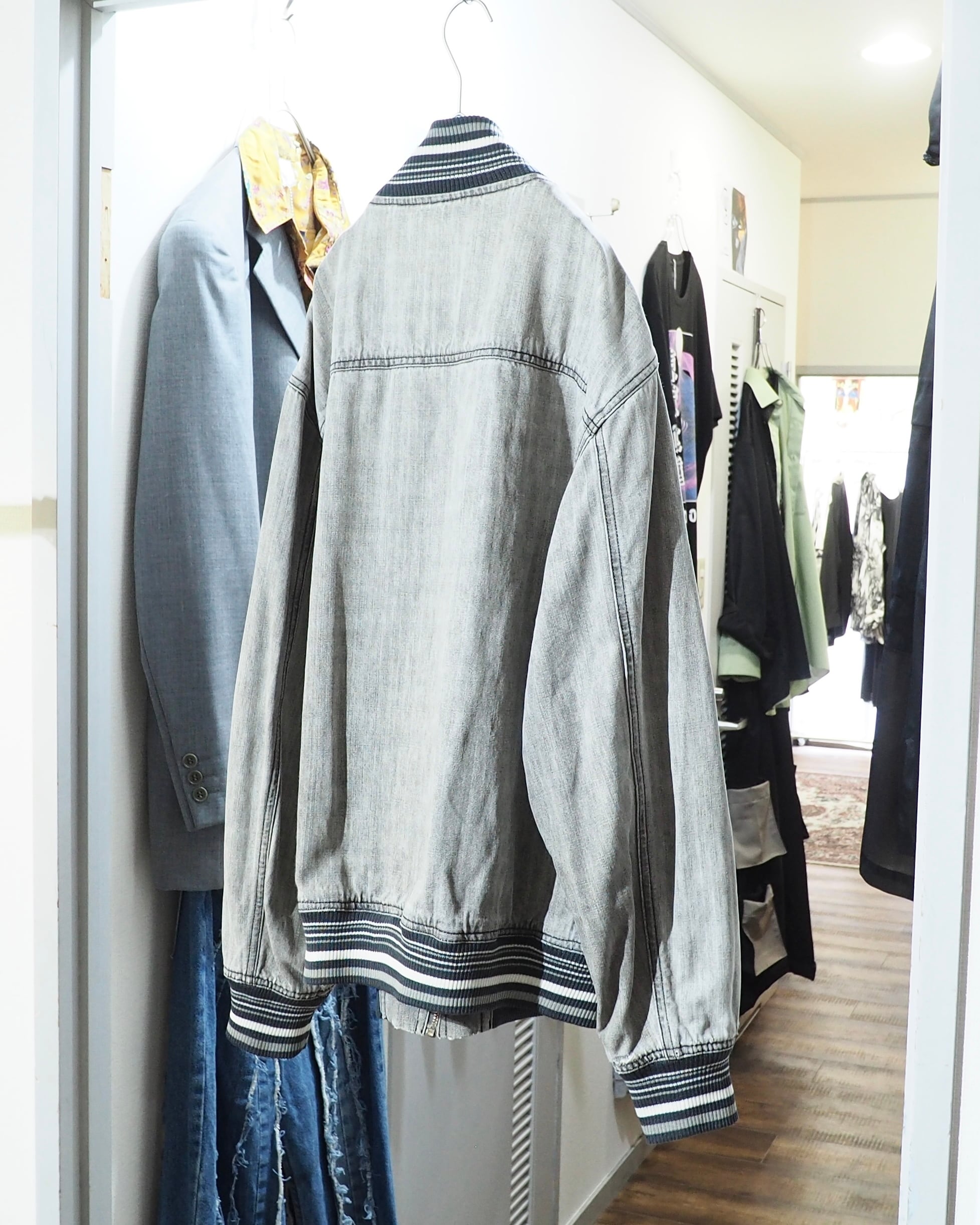 ” 退廃的 ” Good Fade Light ash Grey Color Denim Track jacket