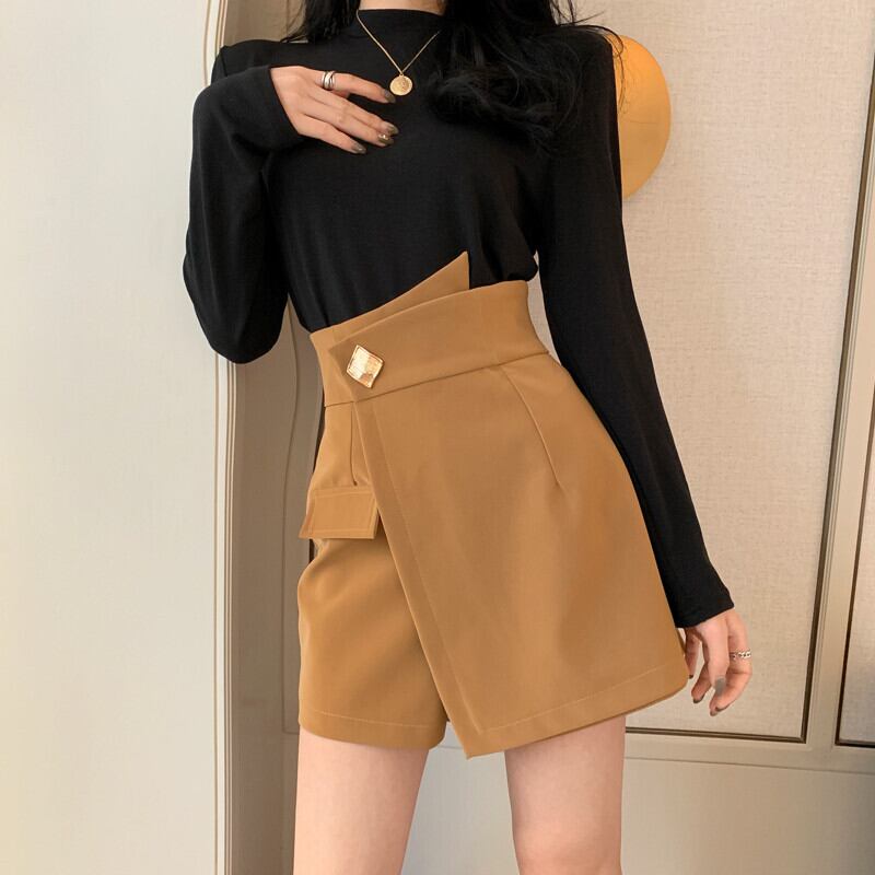 オータムスタイルカジュアルショートスカート パンツ ハイウェスト薄手Aライン 秋物 ガールズファッション8885294705