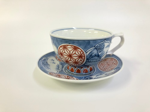 木甲山水地紋 赤 コーヒー碗皿