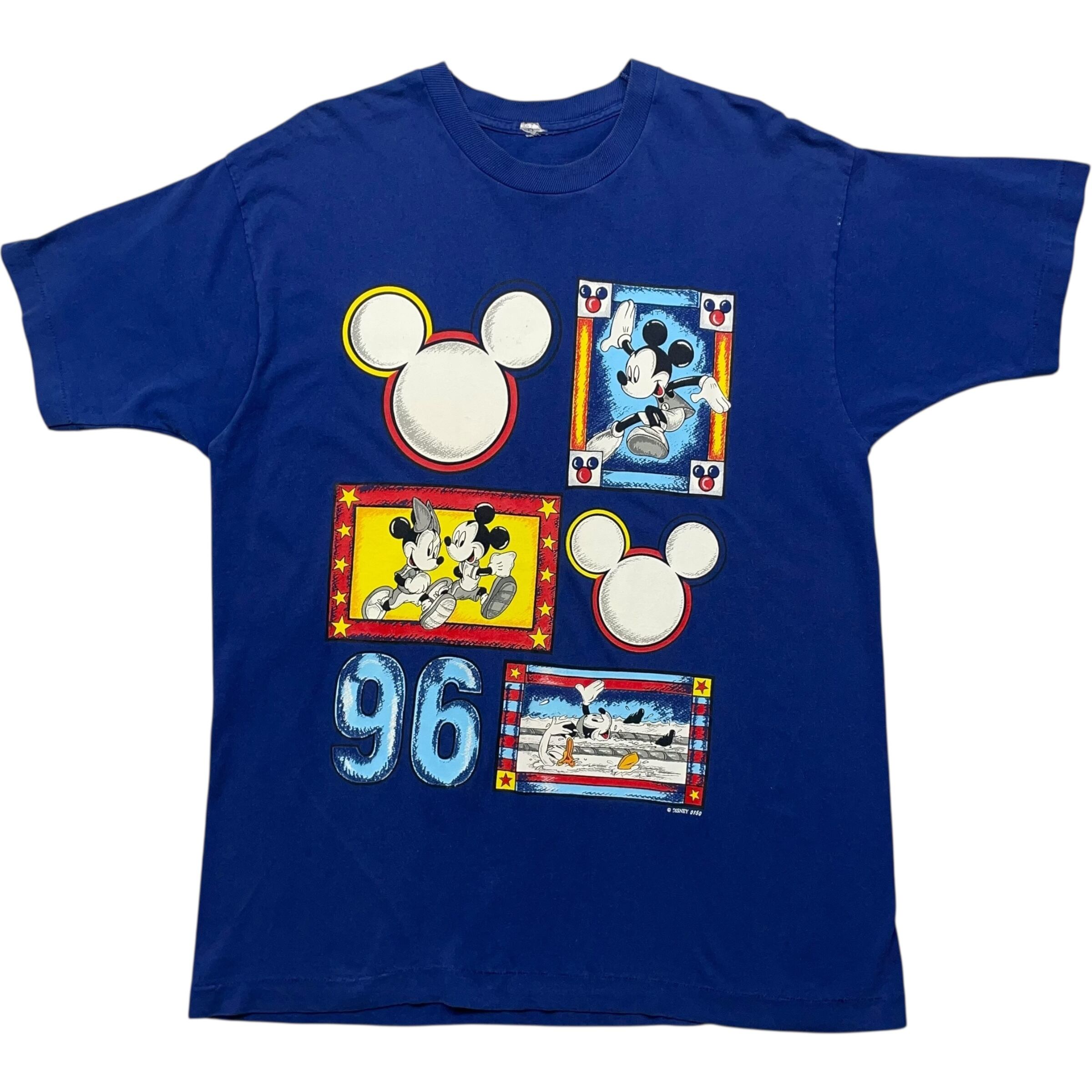 《XXL》 Disney ディズニー Tシャツ ミッキー ミニー フロントプリント ブルー シングルステッチ 90年代 vintage no.7357