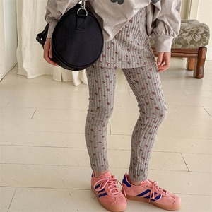 夏花柄レイヤード風ボトムス