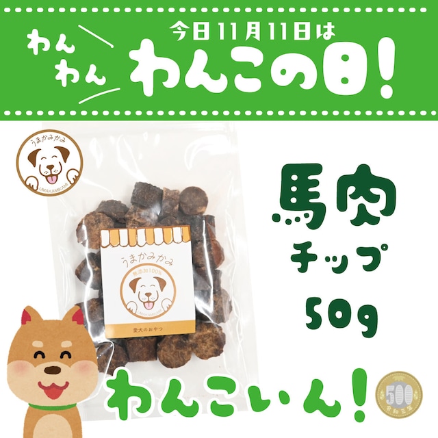 【わんこの日】馬肉チップ小さめ2cmサイズ50g(28.3.30)ワンコイン！500円