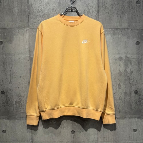 NIKE ナイキ ワンポイント刺繍 スウェット トレーナー M イエロー ホワイトスウッシュ 裏起毛 クルーネック