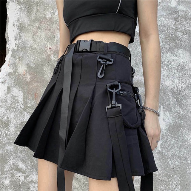 ハイウエストスカート ミニスカート デザイン 個性的 ブラック 灰色 2019 夏 韓国ファッション
