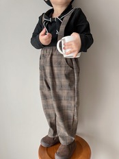 【アウトレット】check suspender pants