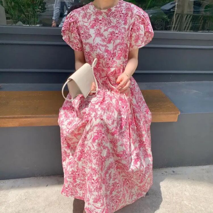 レトロプリントバックジッパードレス3441