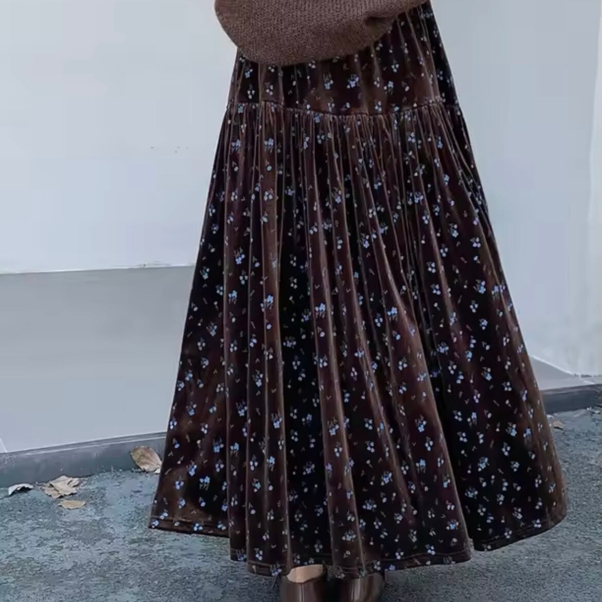 flower velor long skirt