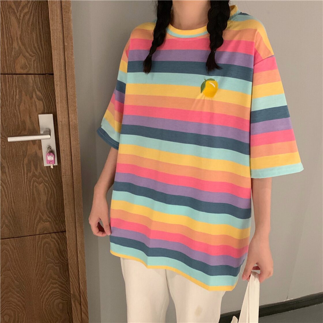 レインボーボーダーTシャツ 半袖 ボーダー カジュアル レインボー  