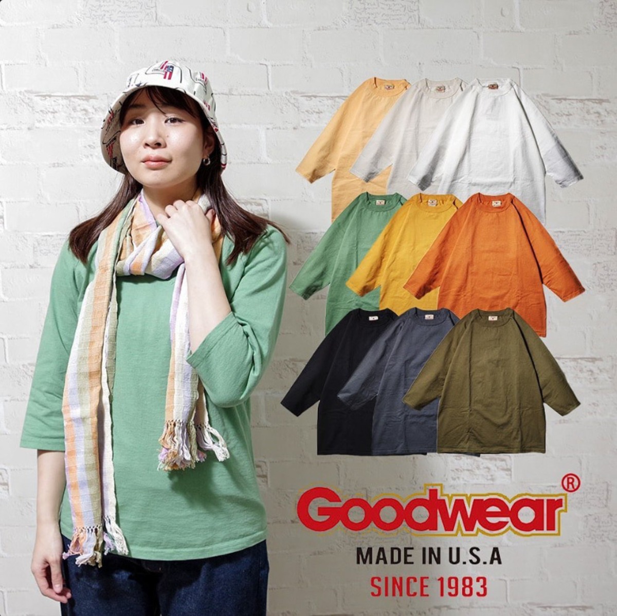 GOODWEAR(グッドウェア)】Made In USA 3/4 RAGLAN TEE アメリカ製 3/4 