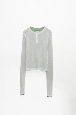 【Nora Lily】「elle」Double-Layer Bicolor Henley Top