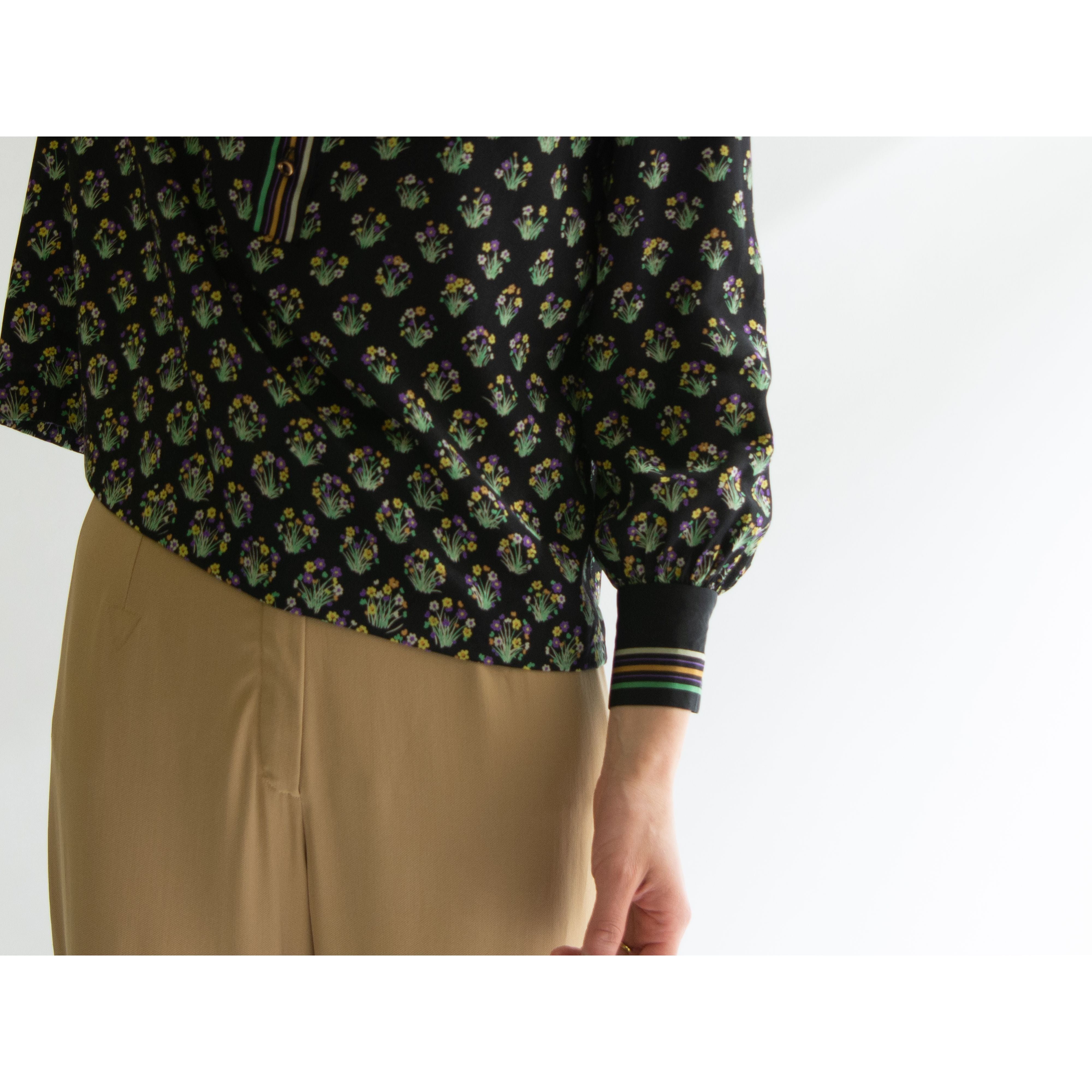 【Unknown brand】100% Silk Printed Pullover Blouse（シルク プリントプルオーバーブラウス 長袖シャツ）