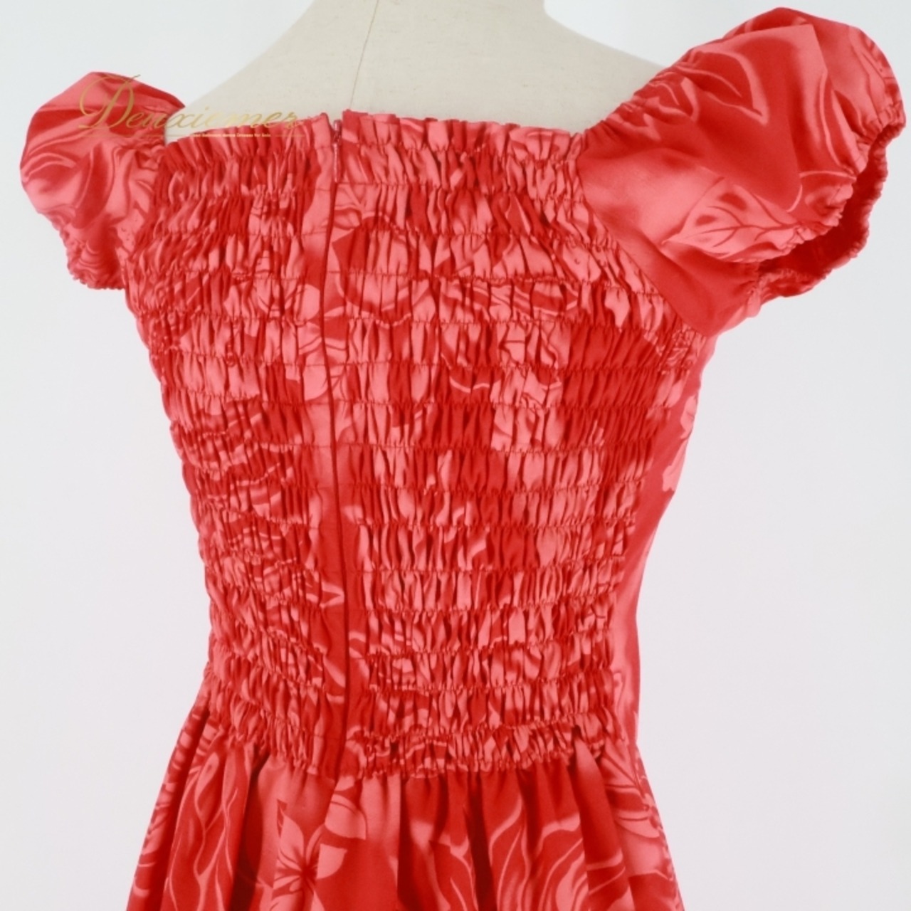 フラダンス 衣装 ワンピース ドレス レッド系 ノースリーブ フリル ワンカラー プルメリア柄 ラウアエ柄 シンプル かわいい 鮮やか 華やか 明るい ハワイアン アロハ ハワイアンプリント フラ ダンス レッスン 練習 ドレスアップ おしゃれ レディース